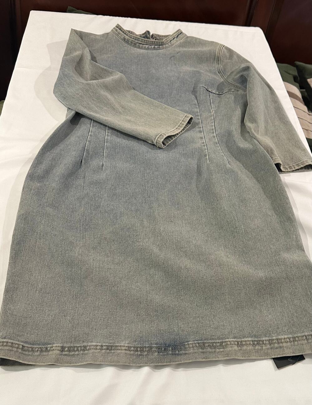 StyleWe  2XL Gray Acid Wash Midi Dress Mock Neck Long Sleeve